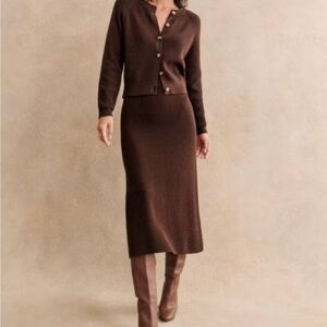 Sezane Brown Ribbed Midi Skirt